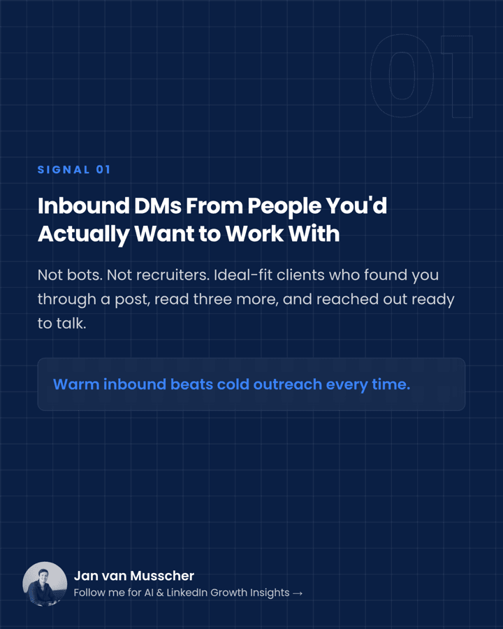 Real Postiv-generated carousel slide: Inbound DMs From People You'd Want to Work With