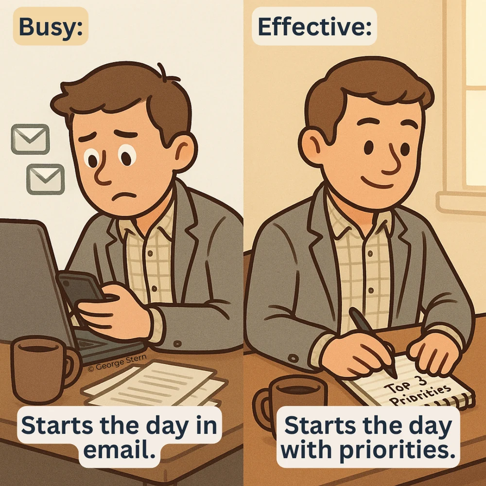 George Stern, slide 1 of 10: Starting with email versus priorities