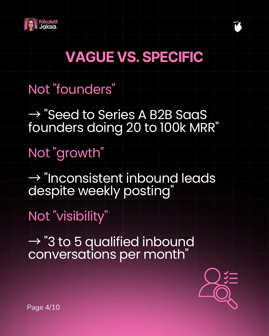 Nikolett Jaksa, slide 4 of 10: Vague versus specific positioning