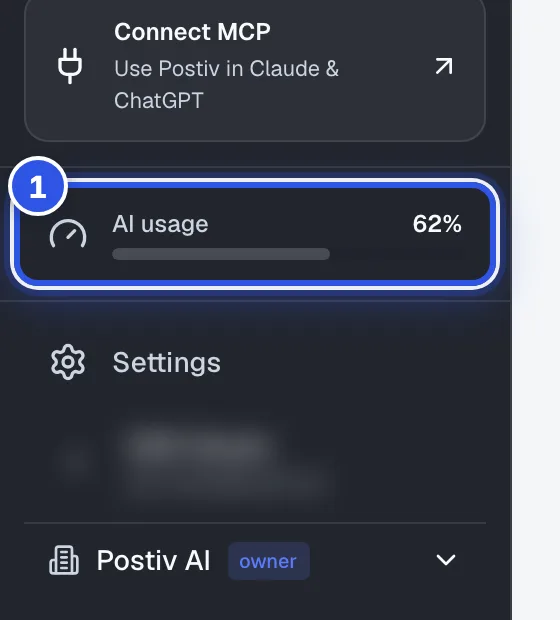 The bottom of the sidebar showing the AI usage meter. 1 marks AI usage.