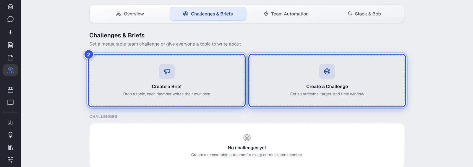 The Challenges and Briefs tab with the Create a Brief and Create a Challenge cards