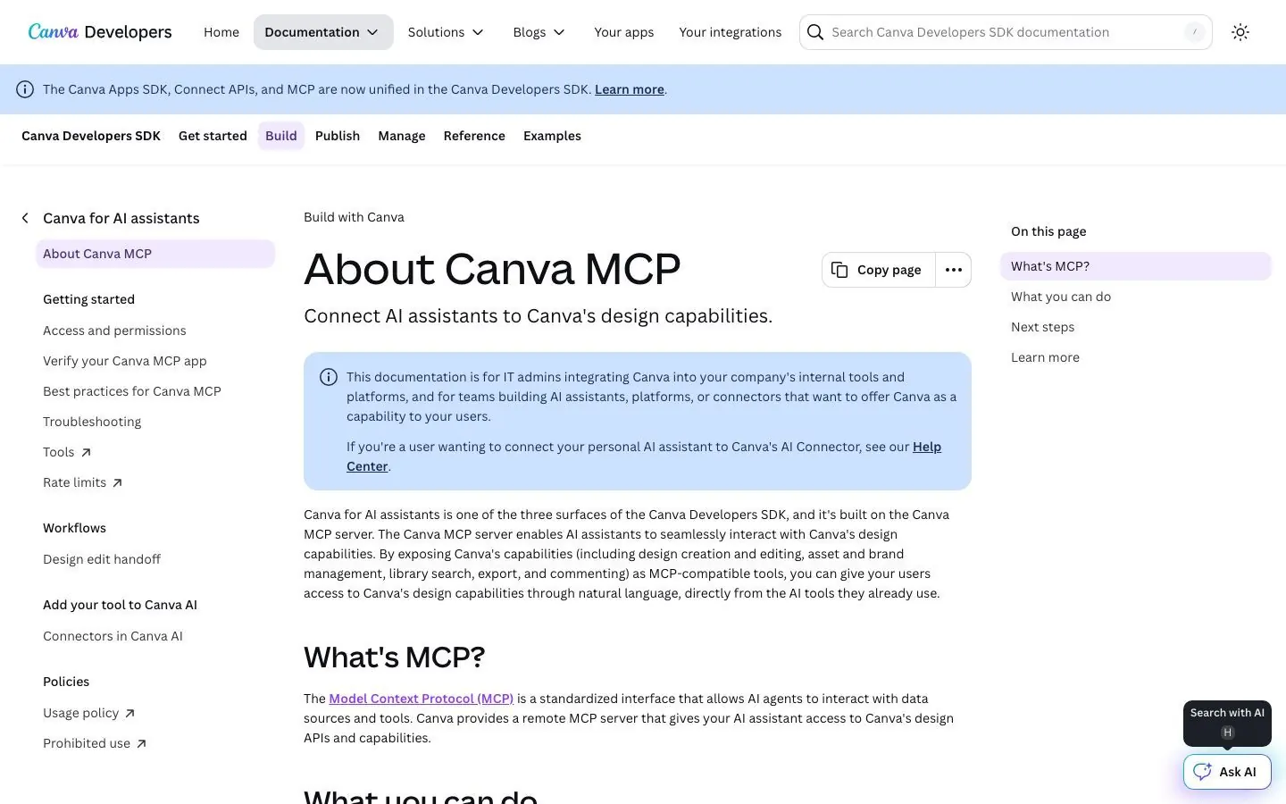 Canva's developer site hero