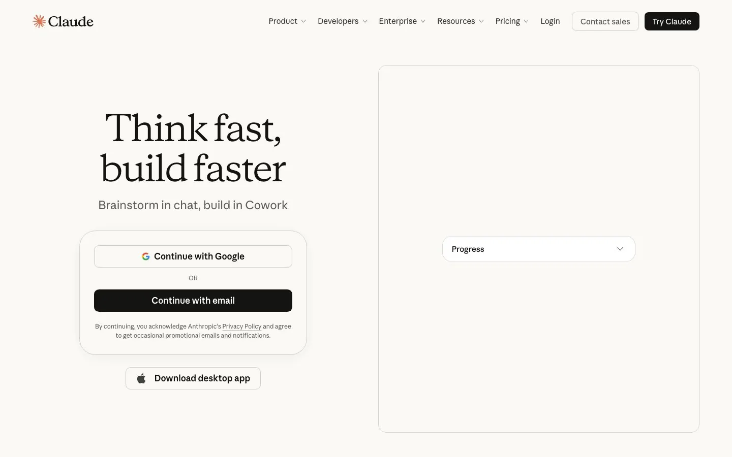 Claude's website hero, introducing Anthropic's assistant