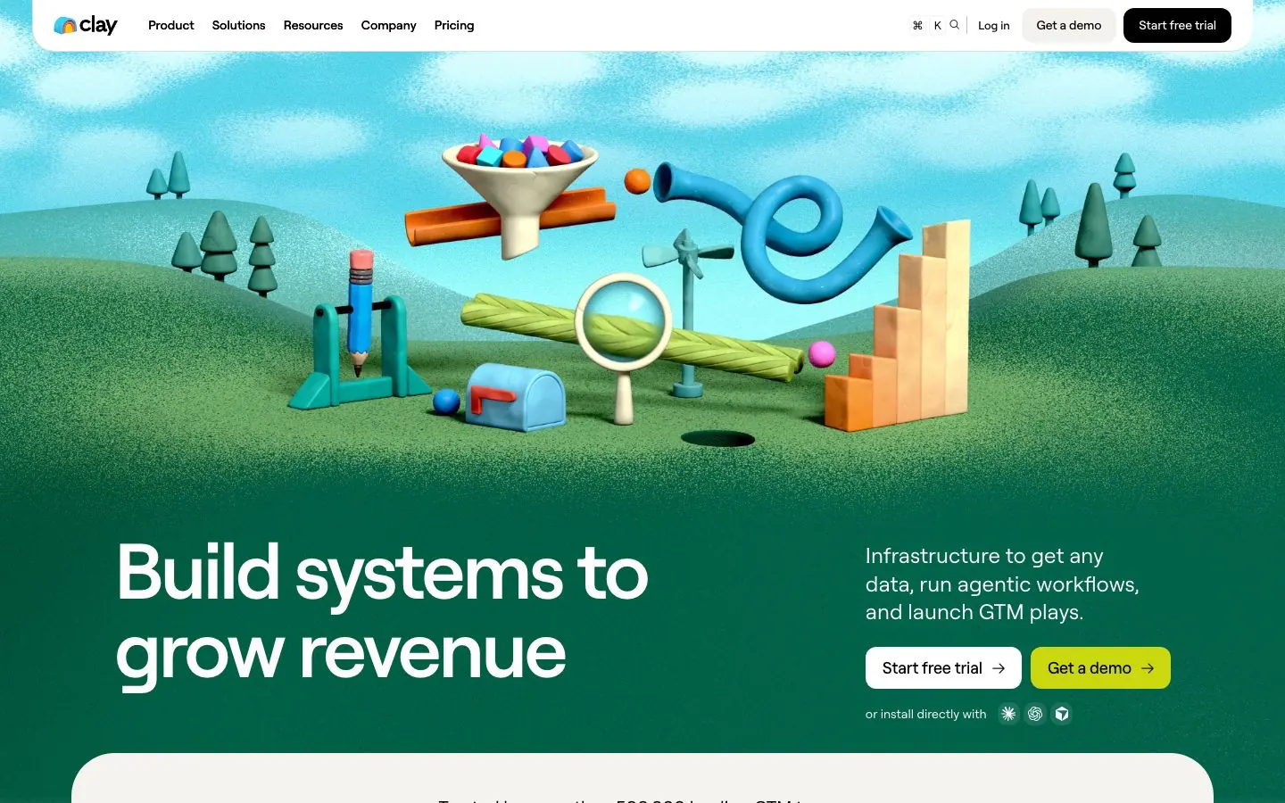 Clay's website hero, the top of its homepage in October 2026