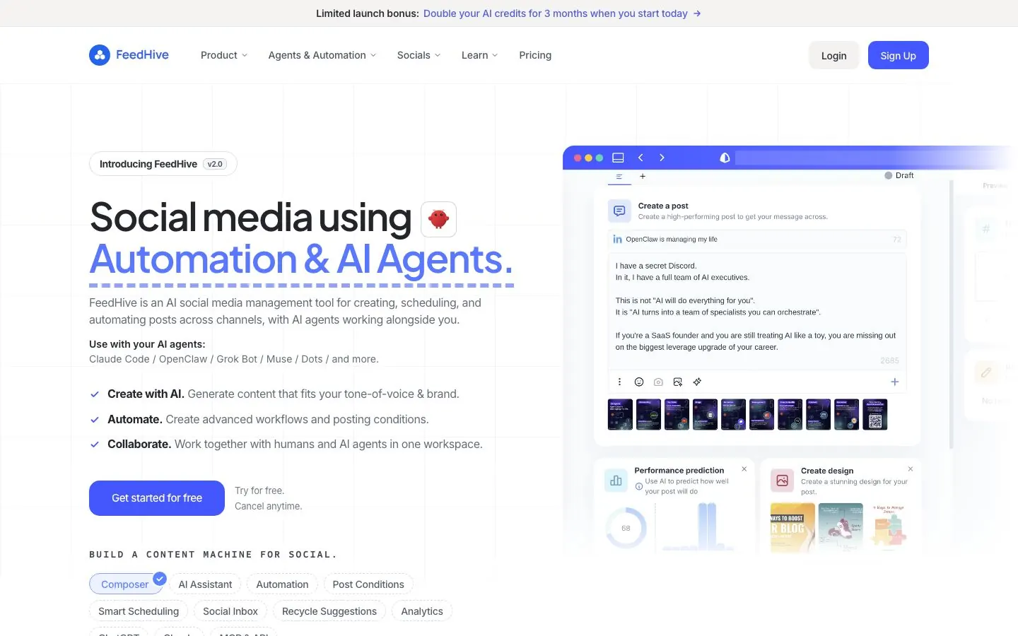 FeedHive's website homepage hero, with its headline and call to action