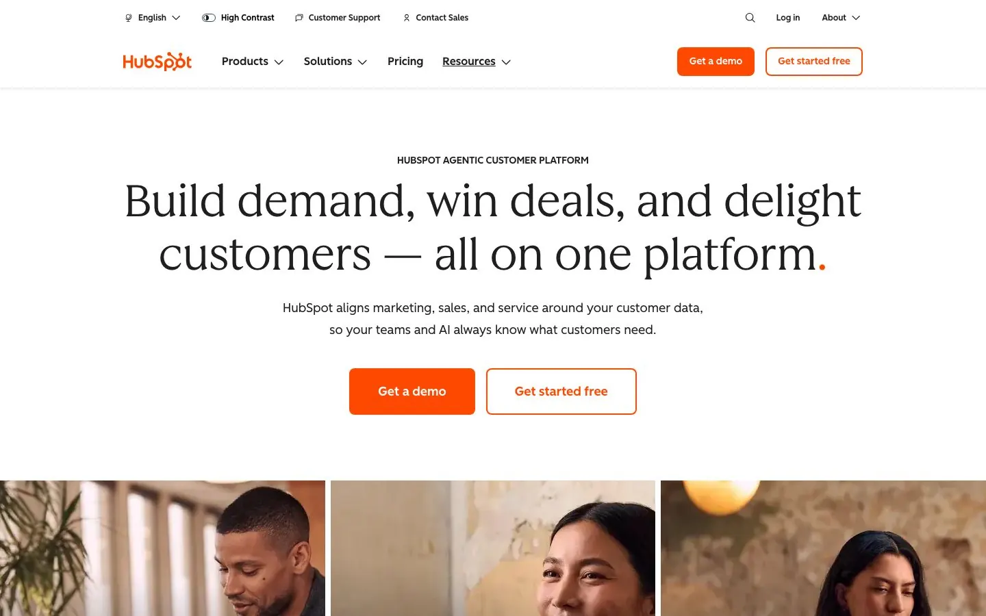 HubSpot's website hero, the top of its homepage in October 2026