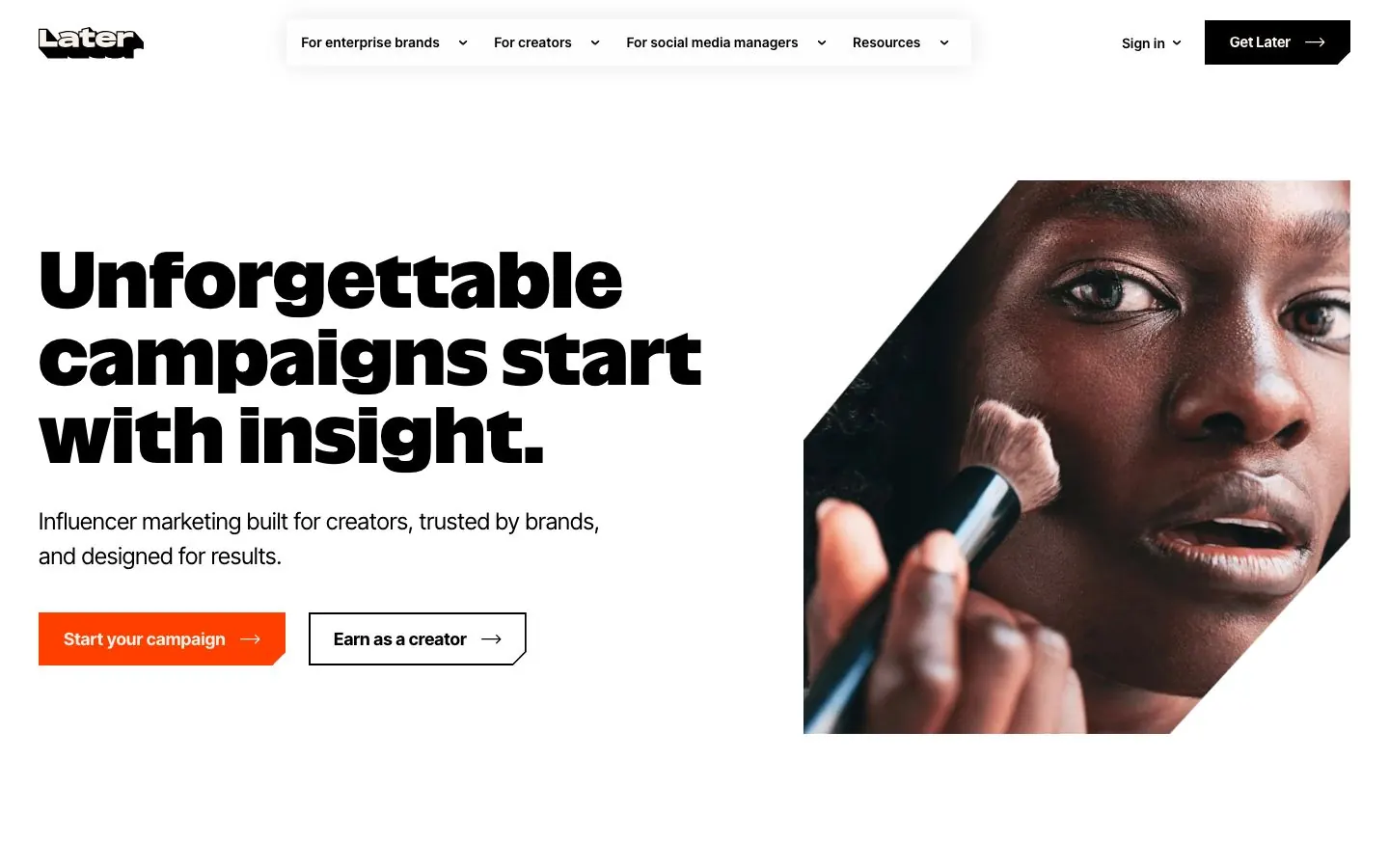 Later's website homepage hero, as it looked in October 2026