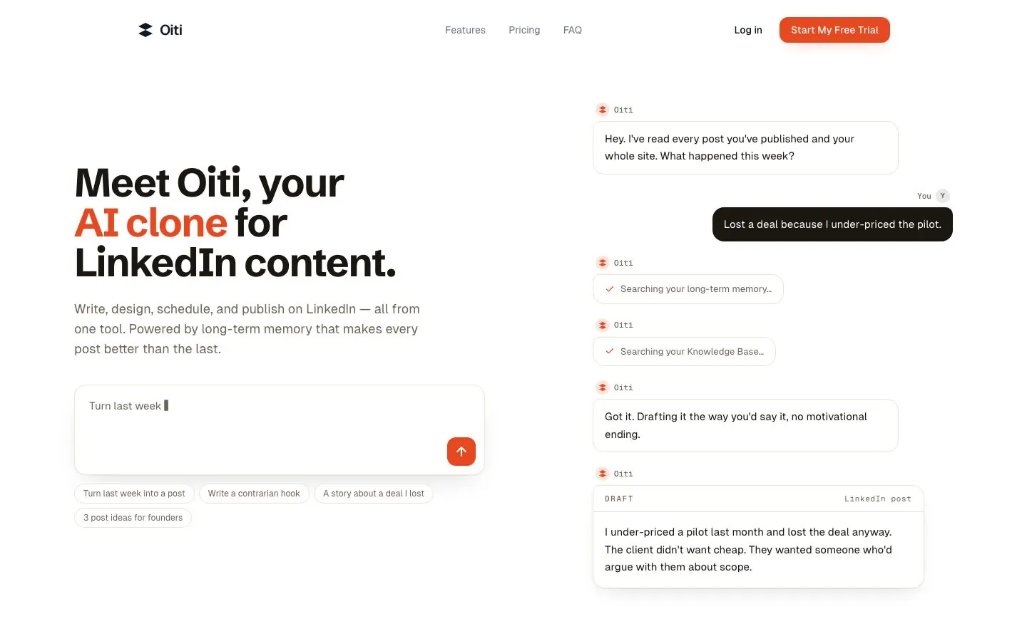 Oiti's website homepage hero, the first screen a new visitor sees