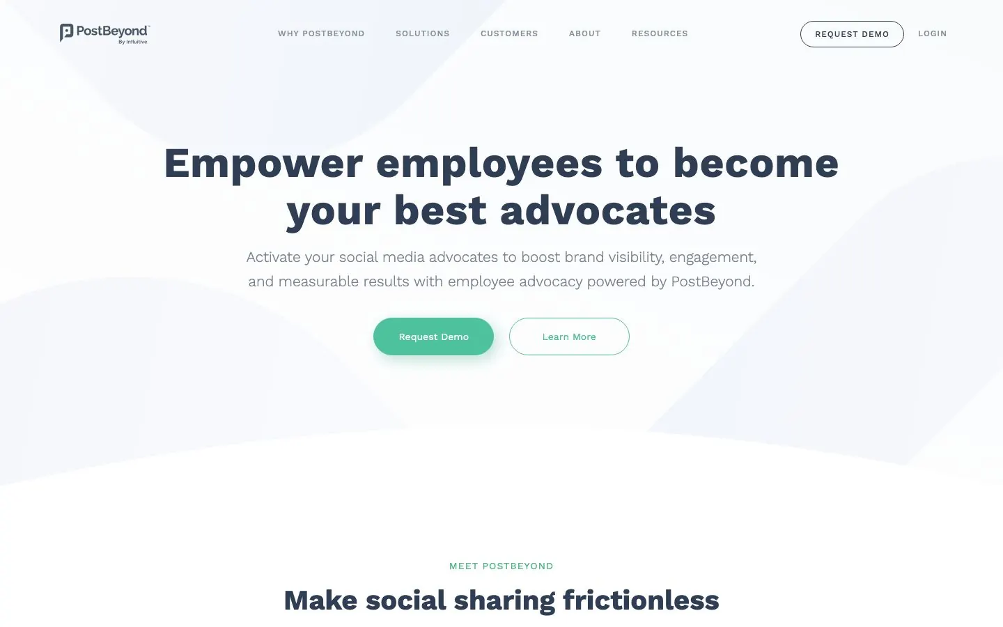 PostBeyond's website homepage hero, introducing its employee advocacy and social selling platform