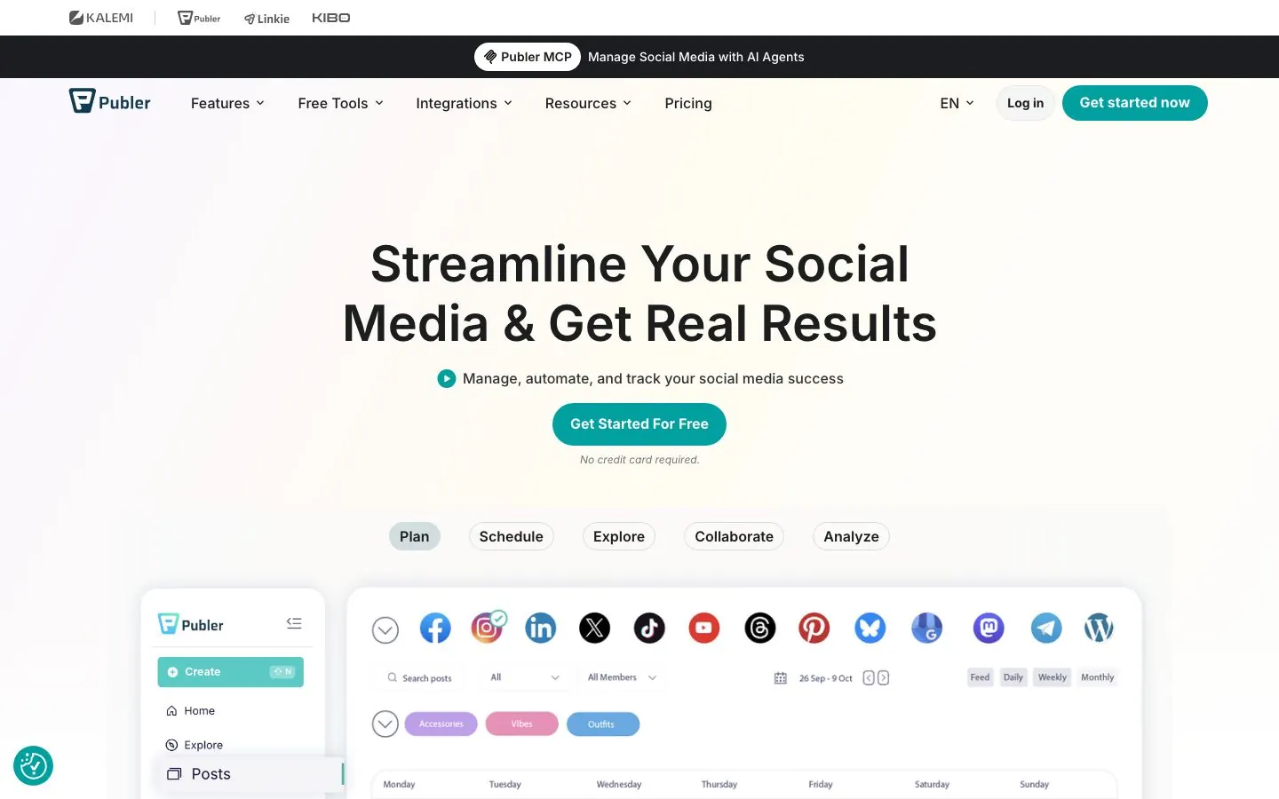 Publer's website homepage hero, with its headline and call to action