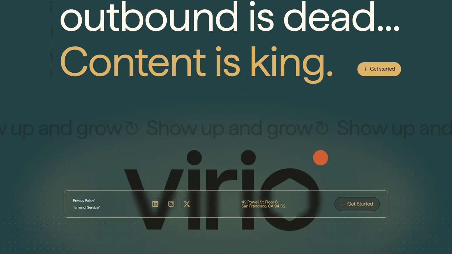 Virio's website homepage hero, the first screen a new visitor sees