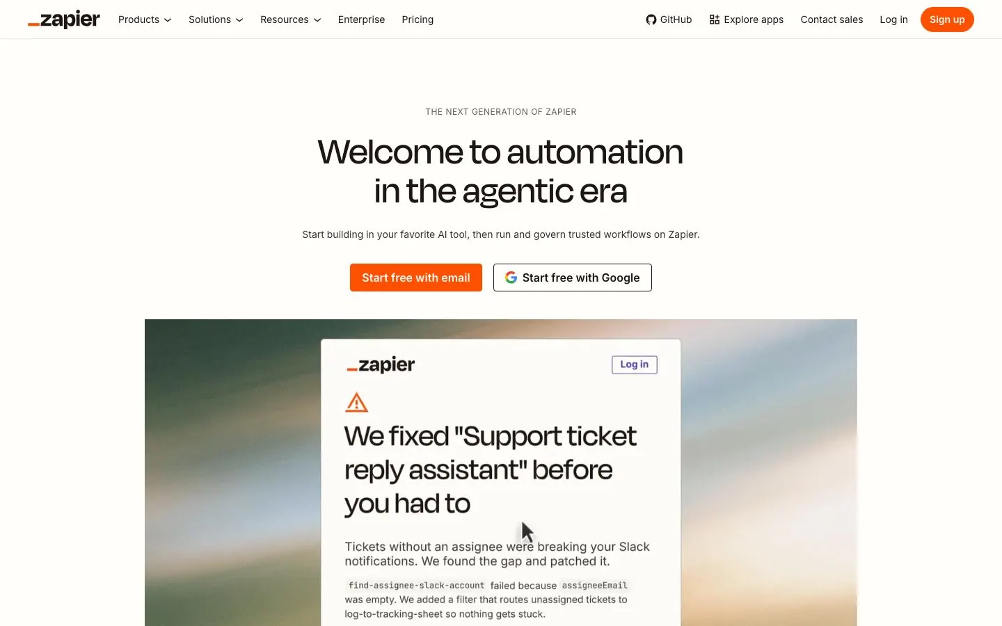 Zapier's website hero for its automation platform